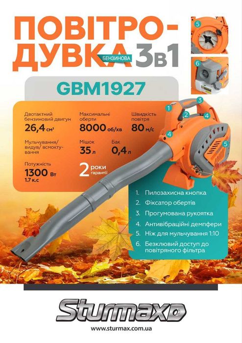 повітродувка бензинова 3 в 1 Sturmax GBM1927