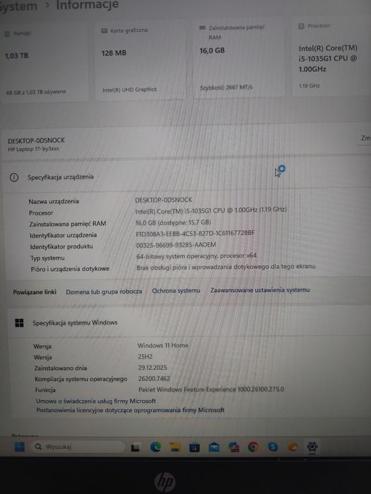 Laptop HP17-BY3053CL natural silver 5CG030898V 1TB