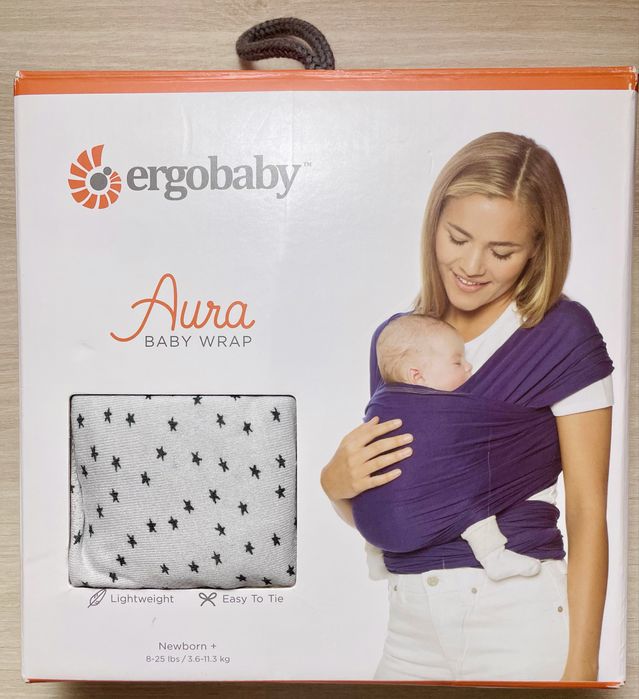 Pano/Sling Ergobaby Aura padrão estrelas cinza claro.