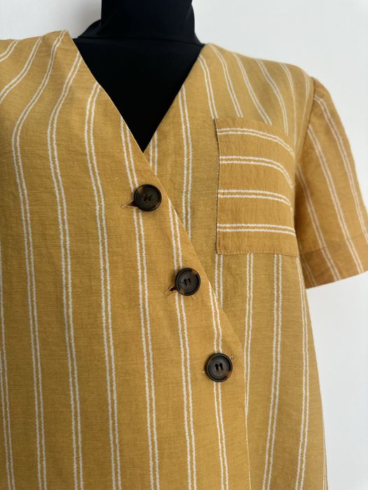 Żółta damska koszula bluzka w paski 65% wiskoza 12% len M 38 Topshop