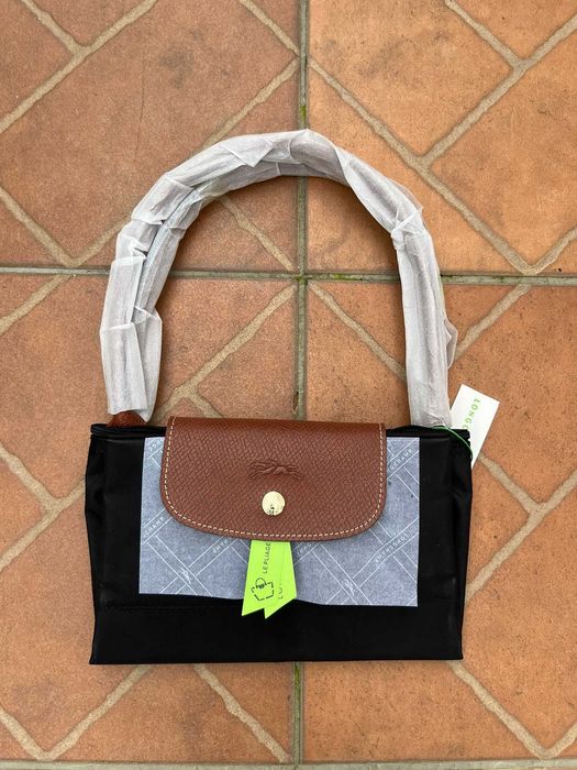 Longchamp Le Pliage, Preta e Castanha, Tamanho L