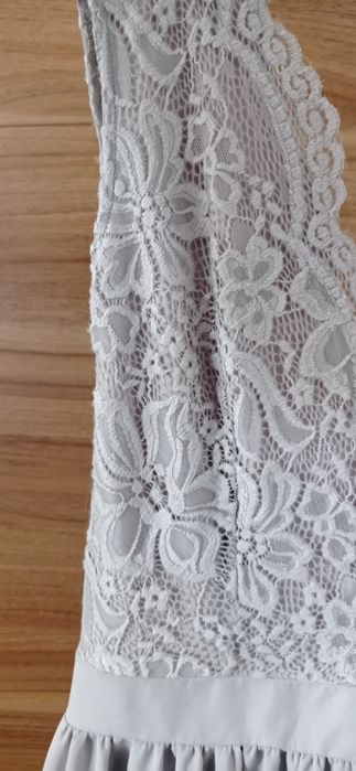 Szara długa suknia balowa polska S.Moriss rozmiar S