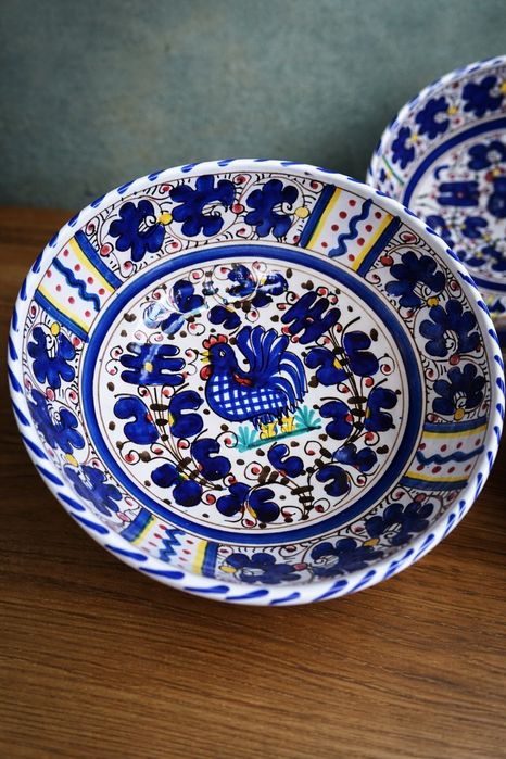 REZERWACJA Zestaw misek Deruta, Włochy, ręcznie malowane, kogut, UNIKA