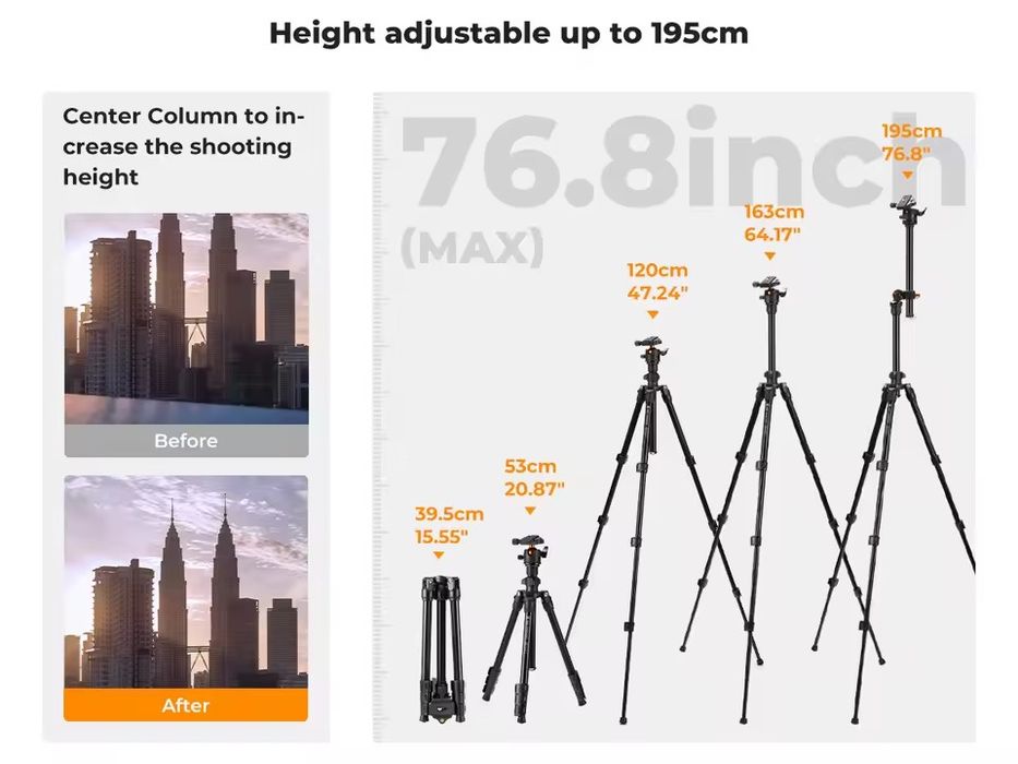 Штатив K&F Concept O234A1 + BH-36 Kit 163 см / 8 кг навантаження