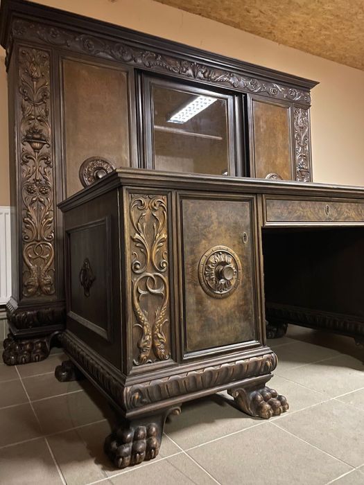 Gabinet Komplet Mebli Biblioteka + Biurko Lwie Łapy Zestaw