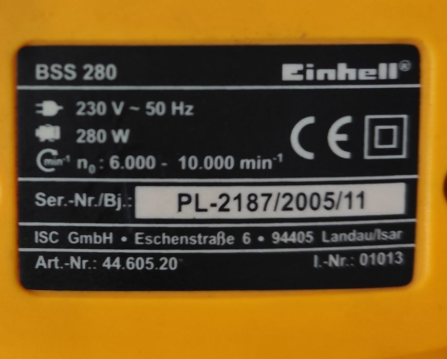 Вібраційна плоскошліфувальна машина Einhell Bavaria BSS 280(280вт)
