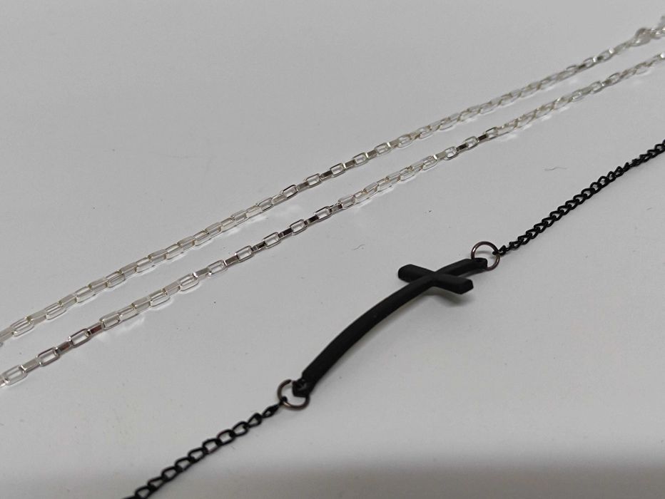 Conjunto Colar Prata e Bracelete Dark Cross, novos, portes grátis