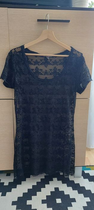 Tunika na plażę, rozmiar 36-38, czarna koronkowa