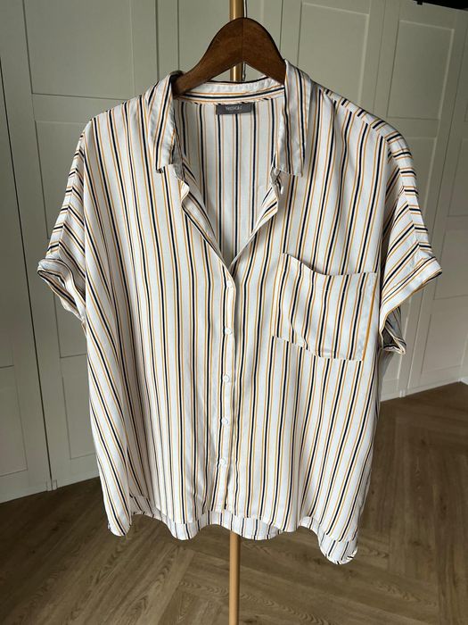 Biała koszula w żółto granatowe paski z wiskozy rozmiar 48 marki C&A