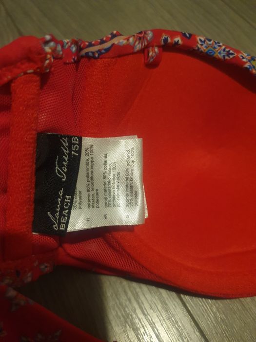 Strój kąpielowy damski 42 75B bikini czerwony dwuczęściowy
