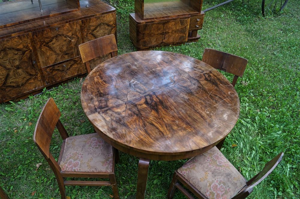 Jadalnia Art Deco Bufet Witryna Stół Krzesła Unikatowy Duży Komplet