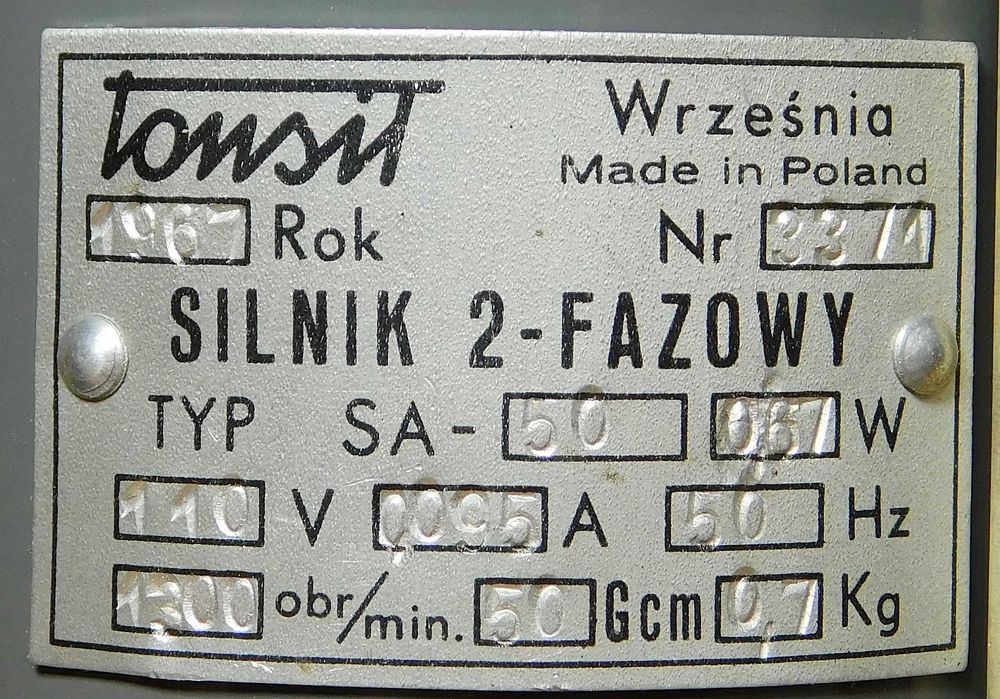 Dwufazowy silnik elektryczny gramofon 110V 50Hz SA-50 TONSIL [082]