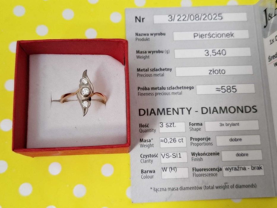 złote pierścionki 585 z diamentami certyfikat