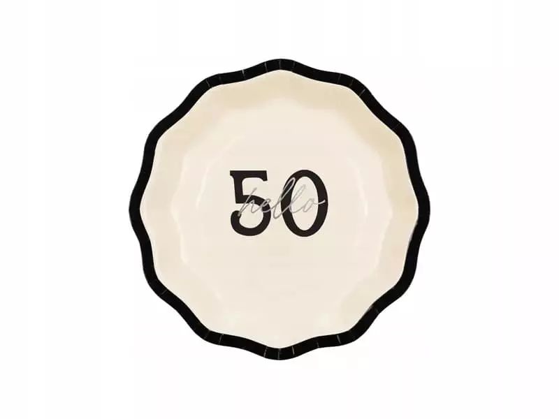 Talerzyki papierowe kremowe z kokardką Hello 50, 6 szt.. PartyDeco. Nowy Produkt