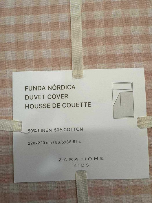 Pościel ZARA Home NOWA!! 220X220 len + bawełna kratka vichy, krata róż