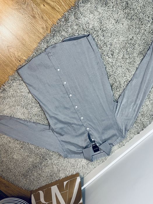 Szara koszula elegancka meska rozm S 100% bawelna biurowa do garnituru