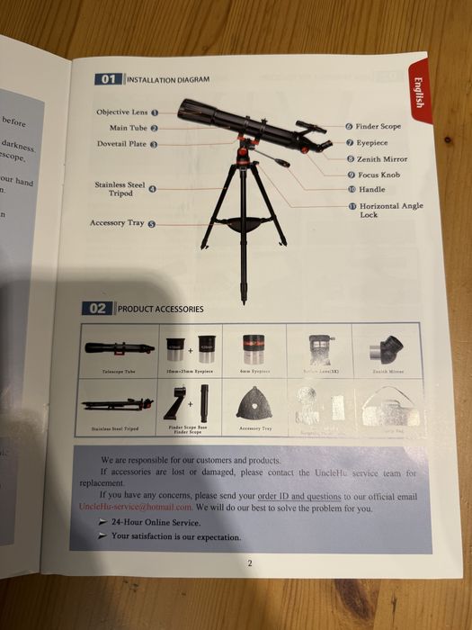 Teleskop astronomiczny UncleHu 90 mm (36x–450x) – nowy