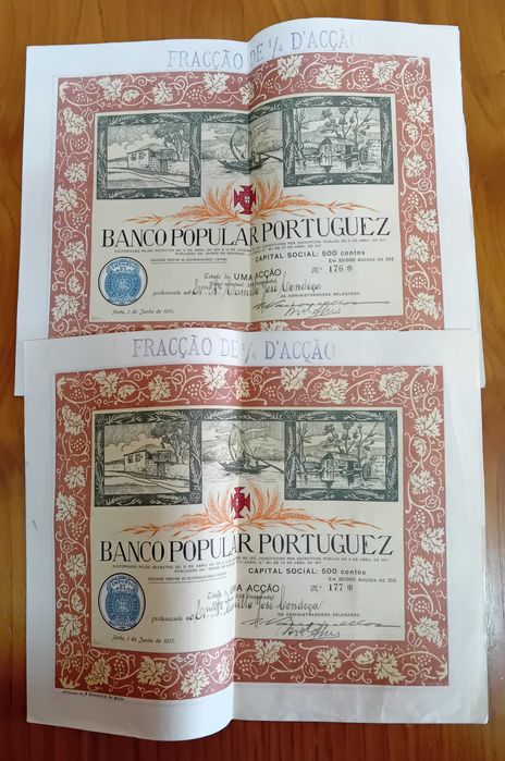 Ações do antigo Banco Popular Portuguez