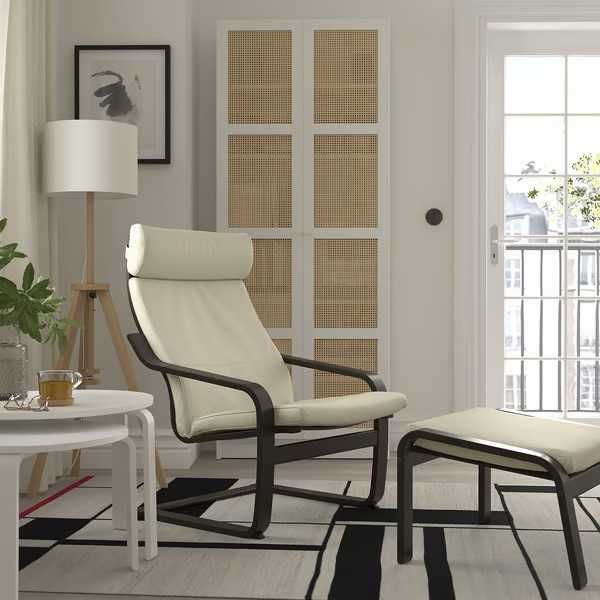 Cadeira / Poltrona IKEA POÄNG e repousa-pés (pele natural)