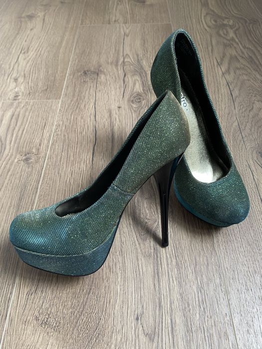 Nowe szpilki z platformą, cameleon, świecące metaliczne, karnawał