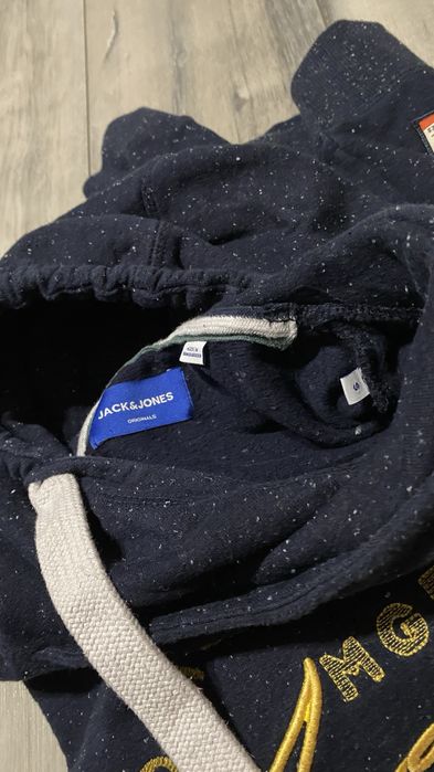 Bluza Jack&Jones S męska granatowa tłoczona z kapturem nie ocieplana