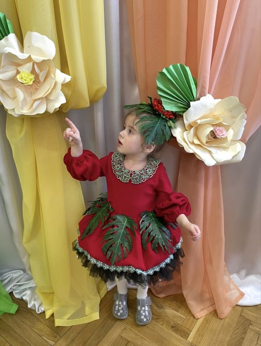 Костюм плаття з обідком червоний мак на 2-3,5 роки