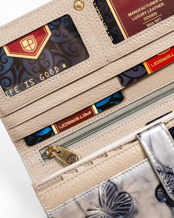 duży, skórzany portfel damski w motylki - peterson