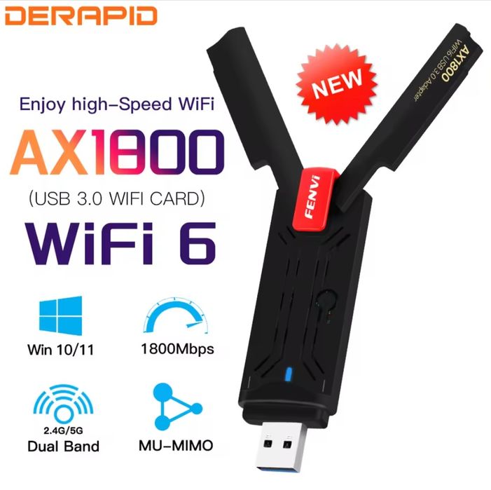 WiFi 6 (ax)-2,4 & 5Ghz AX1800 usb адаптер, комп'ютер, ноутбук, міні пк