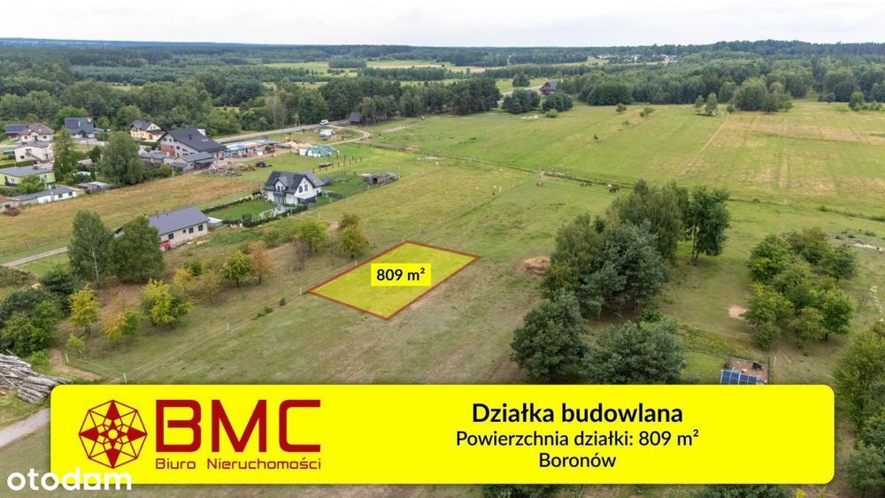Działka budowlana Boronów 809m2 woda prąd