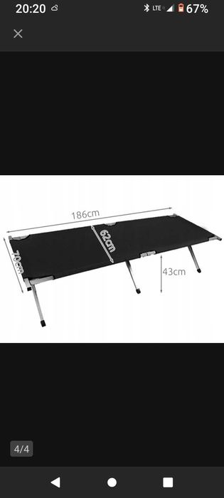 Łóżko polowe kanadyjka 110 kg 186 cm x 62 cm  jak nowe
