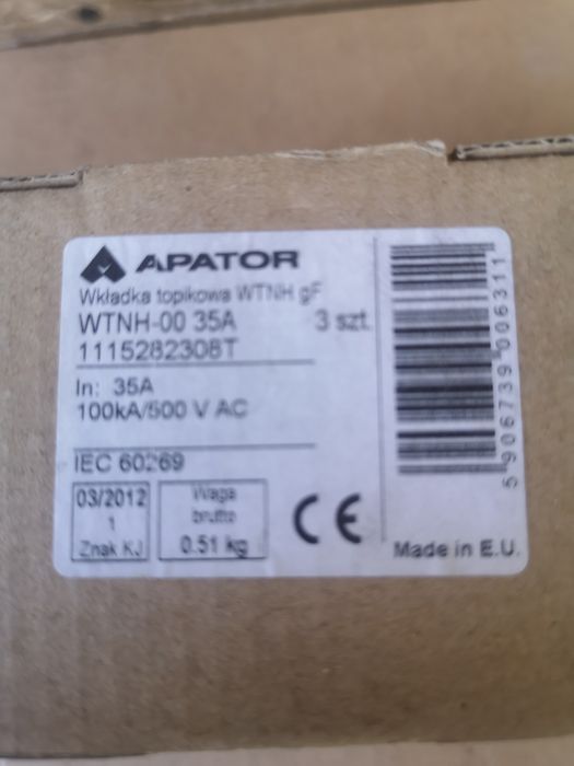 Apator wkładka bezpiecznikowa WTNH-00 35A 500V AC