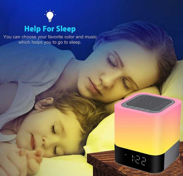 Нічник-світильник Портативна Bluetooth-колонка біла,  світильник rgb, годинник, будильник