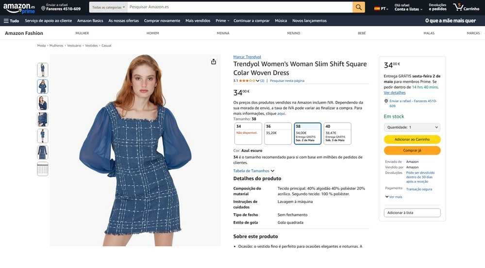 Trendyol Vestido mulher Slim Shift Tam: 34 (230)