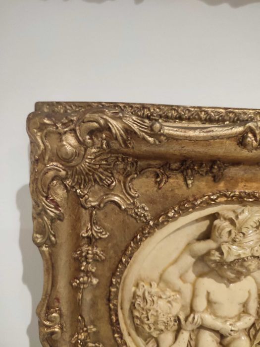 Quadro conjunto de dois quadros moldura folha de ouro mármore de pedra