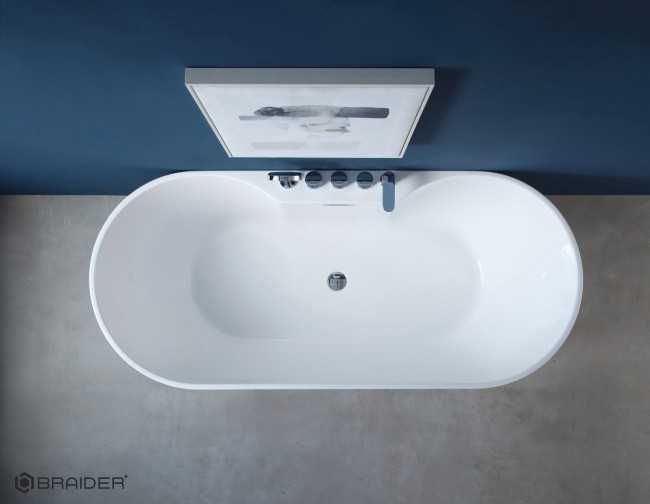 BRAIDER Akrylowa Wanna Wolnostojąca SUVERENIA z baterią 150 x 75 Biała