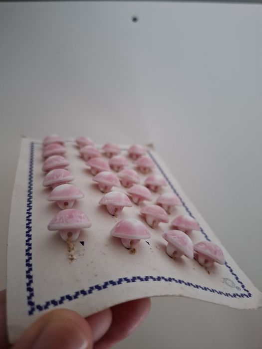 Cartela de Botões Vintage 24 unidades rosa e branco