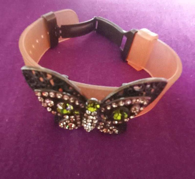 Bransoletka kolorowy motyl z cyrkoniami, szeroki pasek