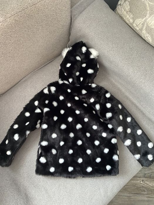 Шубка тедди на 5-6р, в горохи,курточка на осінь весну,чорна з білим