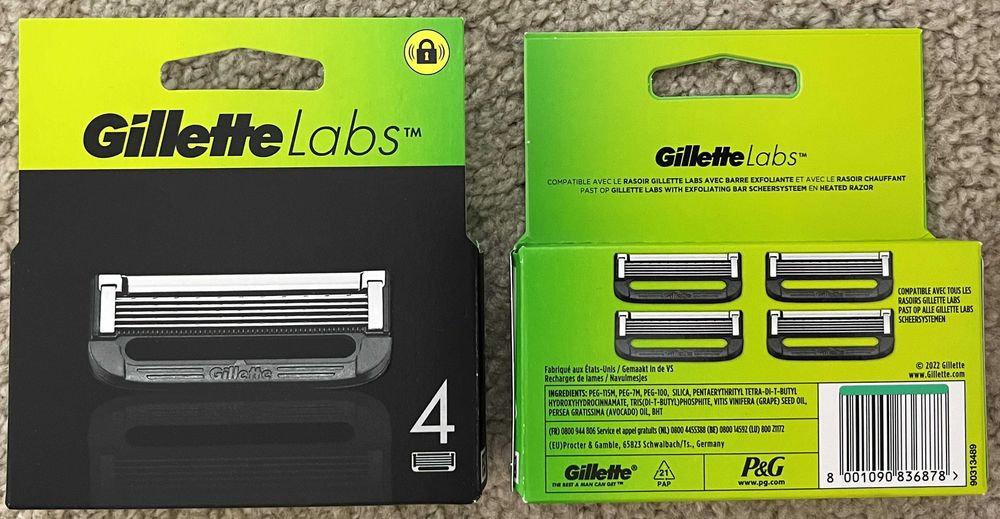 Картриджи Gillette Labs Razor Blade Refills (4шт) Премиум-лезвия американского стандарта, Оригинал США