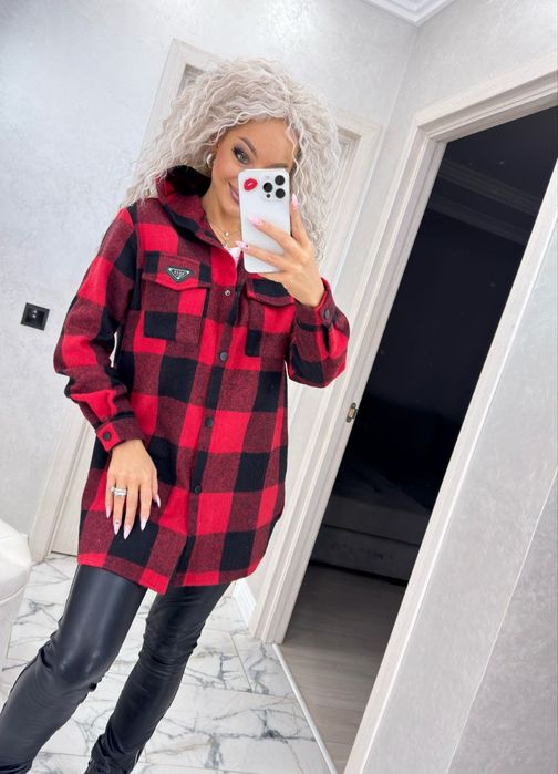 Тепла сорочка у клітинку з капюшоном. Розміри 42до58.Рубашка в клетку