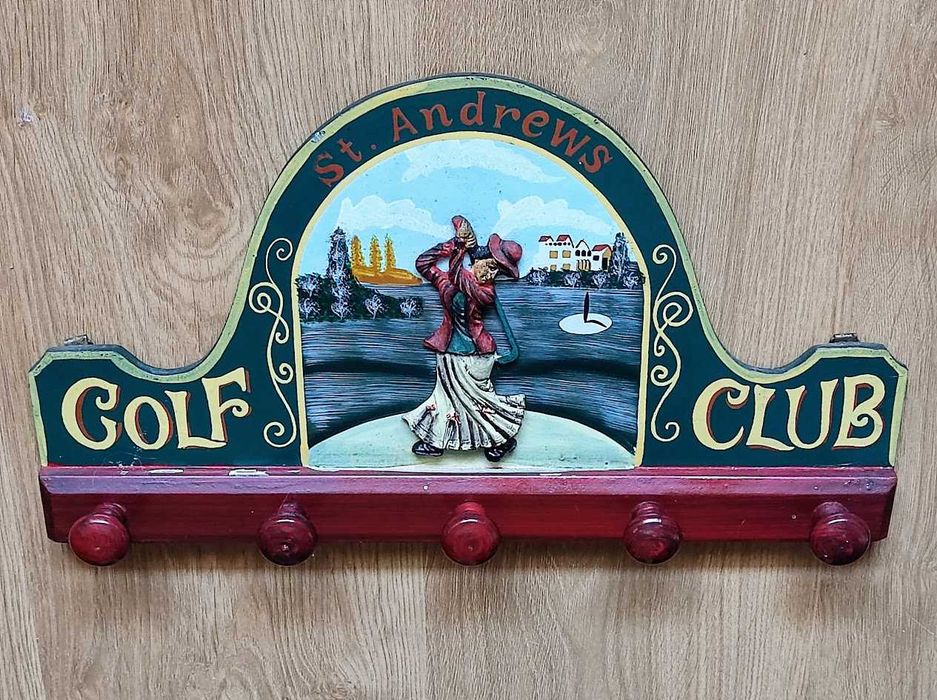 Cabide de parede inglês pintado à mão St. Andrews Golf Club
