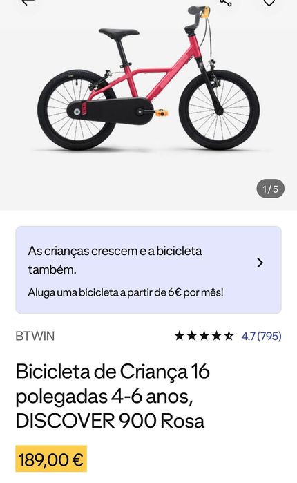 Bicicleta de criança 16" BTWIN Racing 900 Alumínio