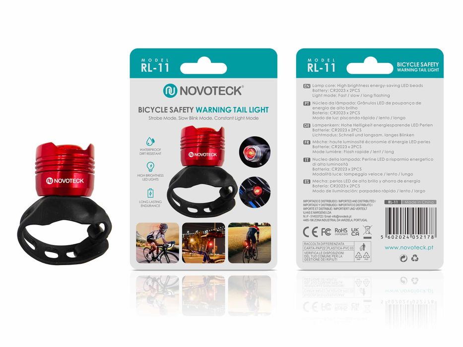 Luz de Segurança Traseira para Bicicleta Vermelho RL-11 LED Alto Brilh