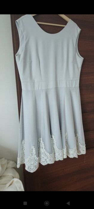 Sukienka rozkloszowana popiel szara chrzest wesele komunia 50