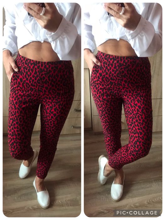 Zara spodnie w panterkę legginsy z wysokim stanem panterka S