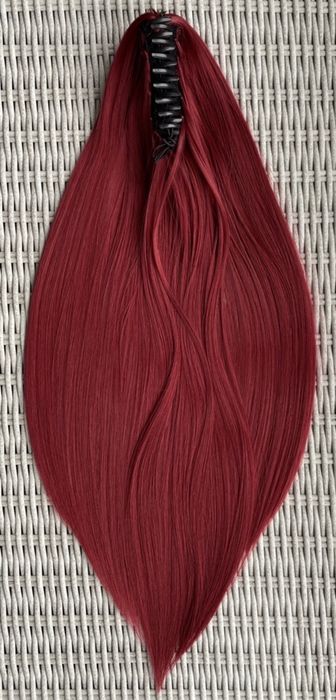 Premium Ultra włosy doczepiane, burgund, kucyk, treska, klamra 143.