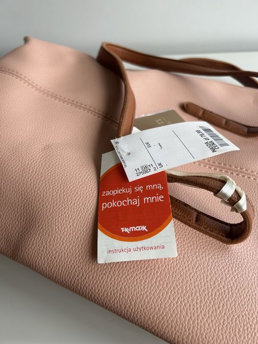 Nowa torebka shoperka T.K. Maxx pudrowy róż z brązowymi uchwytami