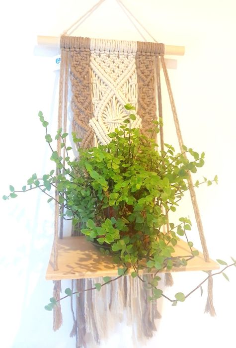 Painel macramé base madeira