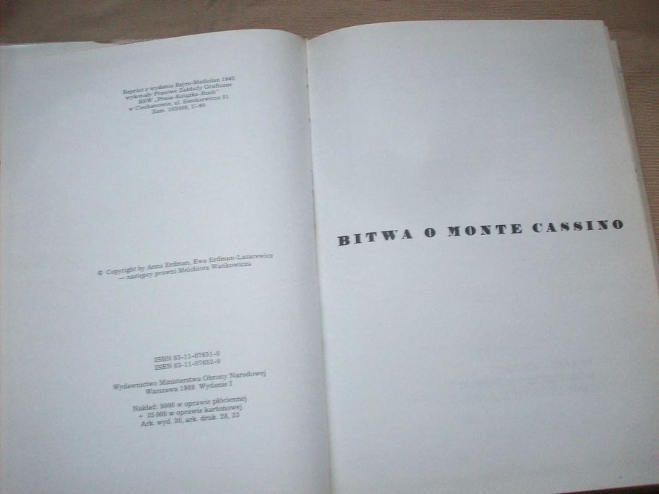 Bitwa o Monte Cassino, M.Wańkowicz, 3 tomy, oprawa twarda, 1989.