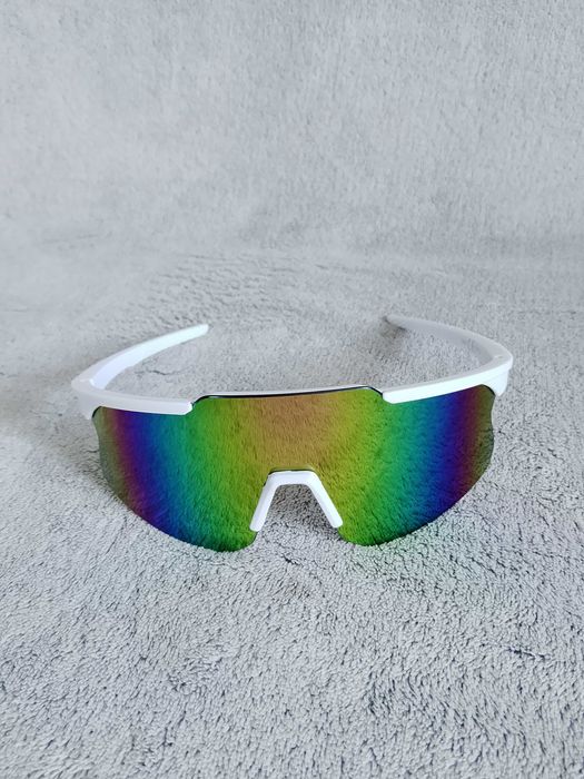 Nowe okulary sportowe rowerowe biała ramka zielono niebieska soczewka